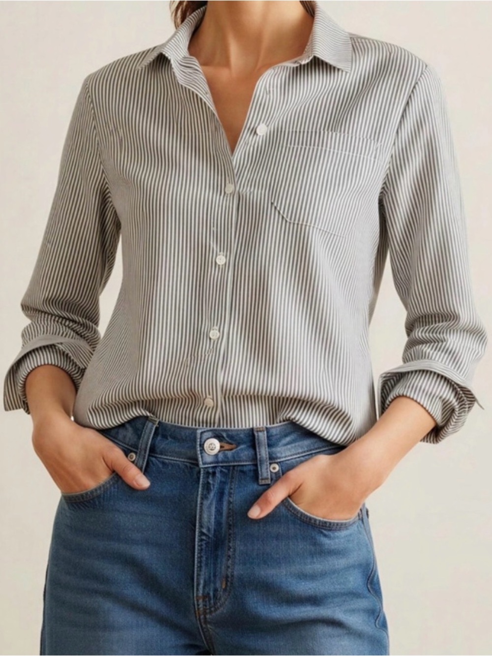 Sezane Tomboy Blue White Striped Button-Front Shirt